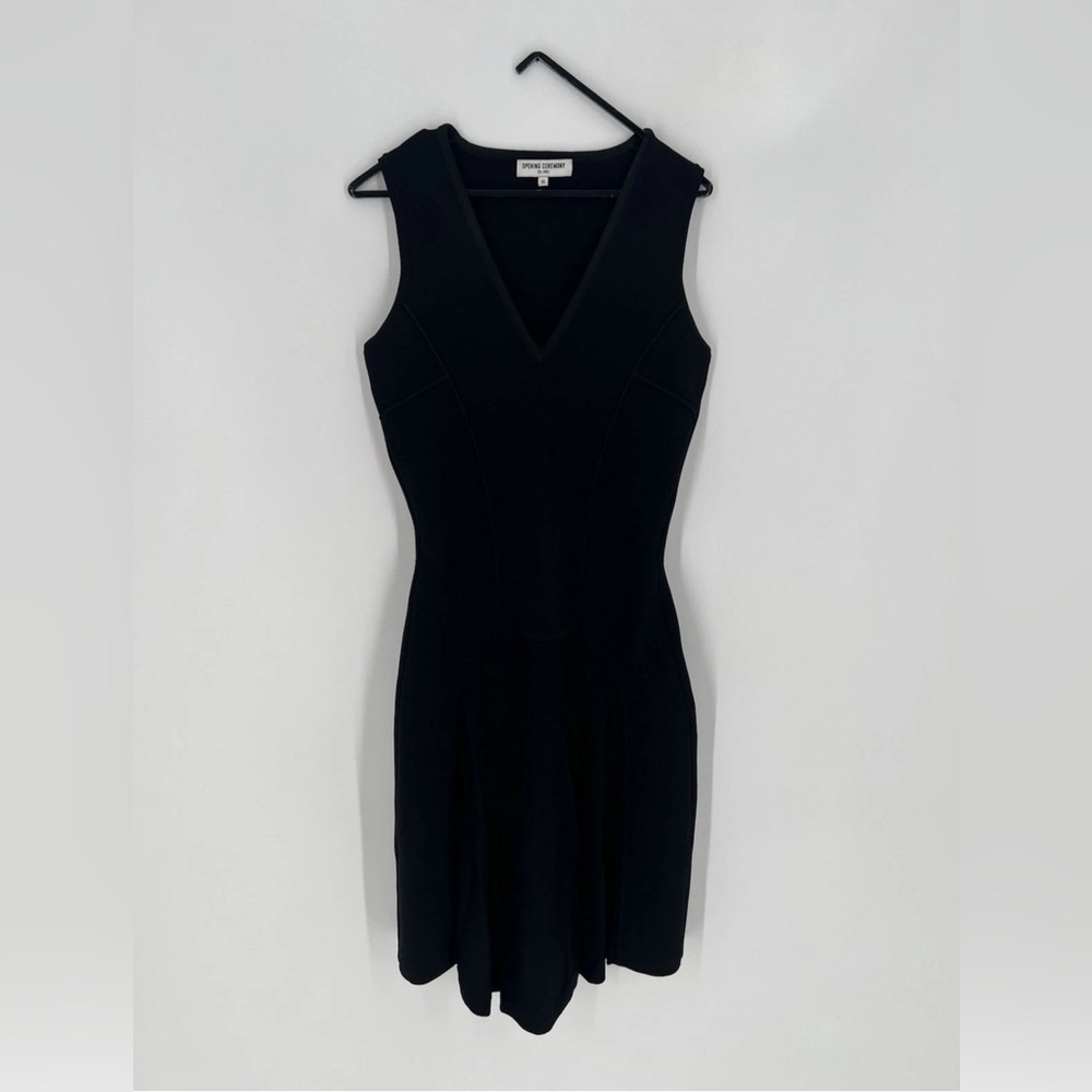 Opening Ceremony Sculpt Structured Scuba V Neck Knit Insert Seamed Mini Dress